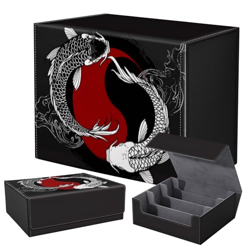 Strong Magnet for TCG MTG Commander Deck Box Playing Card Case Organizer Trading Card Case Creative Pattern Trading Card Storage Box for Collectible Games Up to 2400 Cards,Black And White Koi - color: Black And White Koi