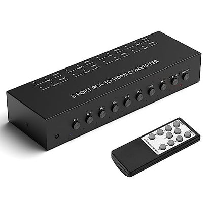 LVY 8 Port RCA to HDMI Converter - 8 AV Inputs, 1 HDMI Output - 720/1080P Support, Compatible with WII, N64, PS2, PS3, VHS, VCR, DVD Players - style: 8AV to HDMI Converter