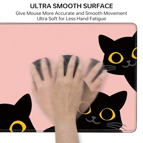 Pink Cute Cat Mouse Pad for Desk,Kawaii Mouse Pad 31.5 X 11.8 in Mouse Mat Desk Pad,Extended Keyboard Pad Large Desk Mat Pink Mousepad with Non-Slip Base and Stitched Edge for Gaming Home Office - color: Pink Cute Cat
