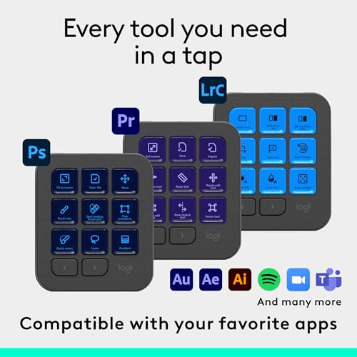 Logitech MX Creative Console 9 Customizable Keys - Graphite | Control Dial, for graphic design, Zoom and Spotify, includes 3-Month Adobe Cloud Membership, Stream Deck Accessories - color: Graphite