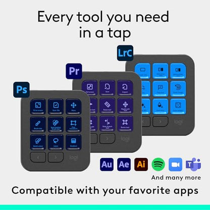 Logitech MX Creative Console 9 Customizable Keys - Graphite | Control Dial, for graphic design, Zoom and Spotify, includes 3-Month Adobe Cloud Membership, Stream Deck Accessories - color: Graphite