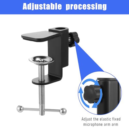Black C-Clamp, 2 in 1 Table Mount Clamp for Microphone | Metal Desk Clamps Mount Holder with Adjustable Screw for Microphone Suspension Boom Scissor Arm Stand Holder, Black