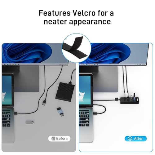 4 Port USB 3.0 Hub 5FT Long Cable, USB Extension Data Cable USB Dock Extender for Desktop PC Laptop, 5Gbps with 5V USB-C Power Supply - size: 5 FT