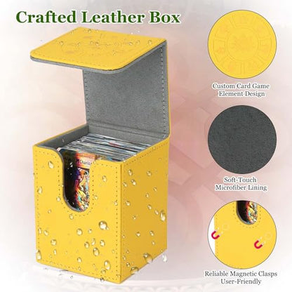Arkeiliy MTG Deck Box with 50 Pcs Card Sleeve, 110+ Card Storage Leather Deck Box for Magic Commander, Collectible Trading Card Cases for Trading Card Games (Yellow) - color: Yellow III