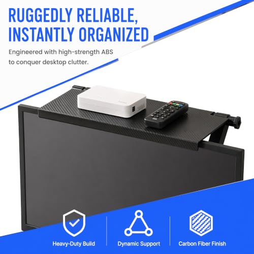 7-Inch Adjustable Screen Top Shelf Organizer for TV Computer Monitor Flat Screen 'TV Mount Top Shelf Used to Place Soundbar Cable Box Speakers Apple TV Play-Station Camera Frames Remote-Black - size: 6 inch