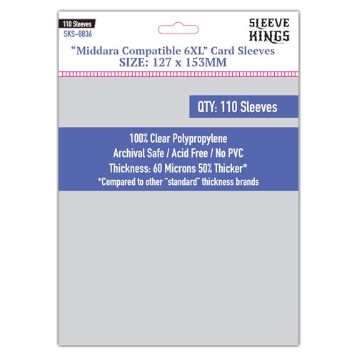 Sleeve Kings Standard Card Sleeves – 110 Count, Clear 60 Micron Thickness, XXL Size (127 x 153 mm), Compatible with Middara & More – SKU: SKS-8836 - size: 127 x 153 mm, style: Middara Compatible 6XL