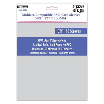 Sleeve Kings Standard Card Sleeves – 110 Count, Clear 60 Micron Thickness, XXL Size (127 x 153 mm), Compatible with Middara & More – SKU: SKS-8836 - size: 127 x 153 mm, style: Middara Compatible 6XL
