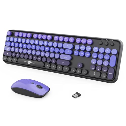 FOPETT Wireless Keyboard and Mouse Combo, 104 Keys Full-Sized 2.4 GHz Round Keycap Colorful Keyboards, USB Receiver Plug and Play, for Windows, Mac, PC, Laptop, Desktop (GradientPurple) - color: GradientPurple