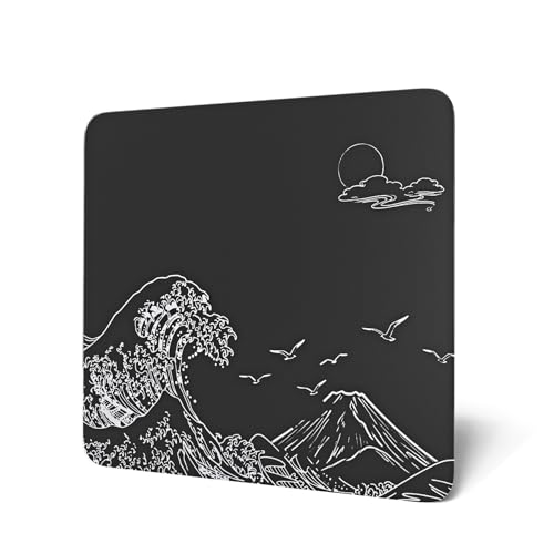 Attack Shark CM05 Contour Glass Gaming Mousepad,Nano-Micro-Etched Texture,Smooth Glass Surface,High Accuracy,Fast-Moving,Anti-Scratch, PU Leather Super Non-Slip Base,Large Size(17.7×15.7"),Black waves - color: Black waves, size: 17.7L x 15.7W inches