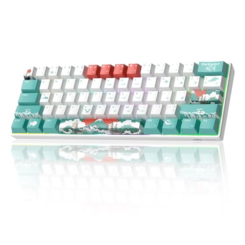 Camiysn 60% Mechanical Gaming Keyboard,Mixed Color Keycaps Gaming Keyboard with Linear Red Switches, Detachable Type-C Cable Mini Keyboard with Blue LED Light for PC/Laptop - size: Wind and Break the Waves（Red switcch）