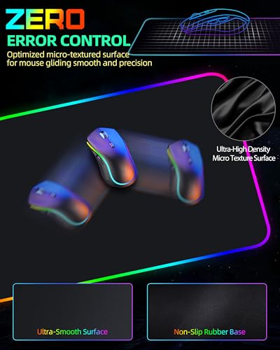 Wireless Charging Mouse Pad, RGB Gaming Desk Mat, 31.5"x15.7" | Large Desk Pad, 13 Light Modes, Ultra-Smooth Surface, Non-Slip Base, Waterproof Computer Keyboard Mat for PC, Laptop, Black - color: Black