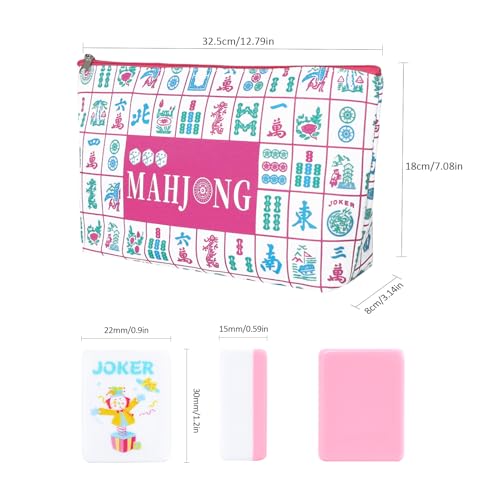 160 Pink American Printed Mahjong Game Set with Carrying Bag and Accessories, 1.2’’ Mahjong Tile Set - style: 2-Pink