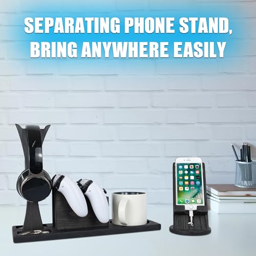 Unique Gift for Gamers, Game Room Decor. Unique Gaming Organizer with Headset Holder, Rotatable Phone Stand & Controller Stand. Wooden Gaming Gadget for Gaming Desktop, Streamer, Teenage Boy - size: Classic