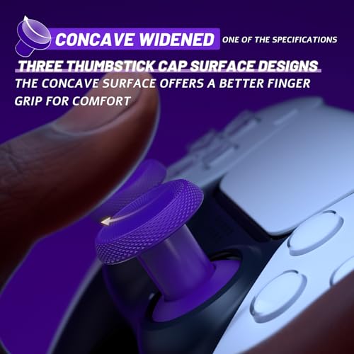 eXtremeRate ThumbsGear V3 Interchangeable Ergonomic Thumbsticks for PS5 Controller, Replacement Analog Thumb Sticks for PS4 Controller - 4 Height Adjustable Convex & Concave Grip Joysticks - Purple - color: Purple
