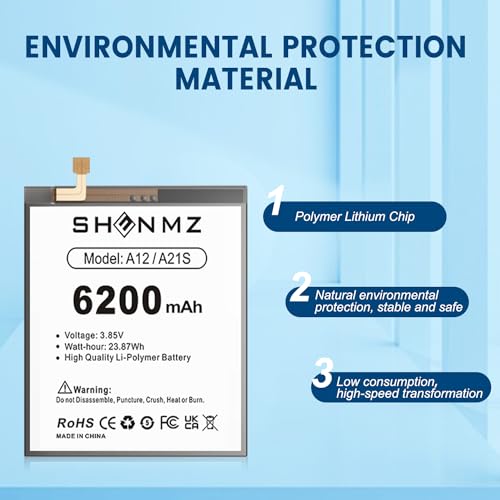 SHENMZ 6200mAh Battery for Galaxy A12 with Repair Tools – Upgraded | EB-BA217ABY Battery Replacement for Samsung Galaxy A12 A12S Models SM-A125F/U/M - style: A12