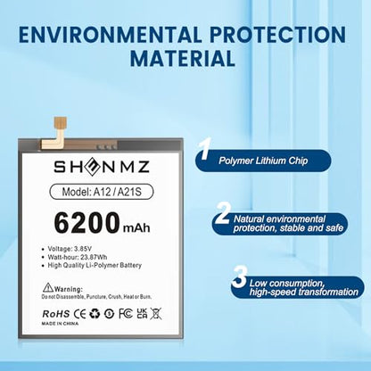 SHENMZ 6200mAh Battery for Galaxy A12 with Repair Tools – Upgraded | EB-BA217ABY Battery Replacement for Samsung Galaxy A12 A12S Models SM-A125F/U/M - style: A12
