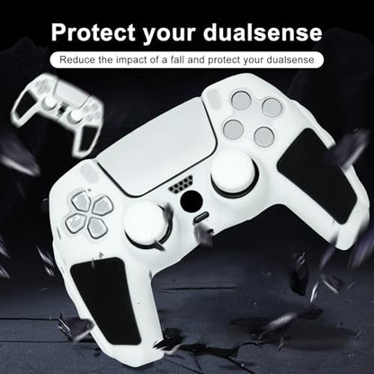 Anti-Slip White PS5 Controller Skin,Soft Thicken Studded Protective Silicone Cover Skin Grips Compatible with PS5/Slim/Pro Controller and 8 PCS Thumb Grips Caps. (White & Black) - color: White & Black