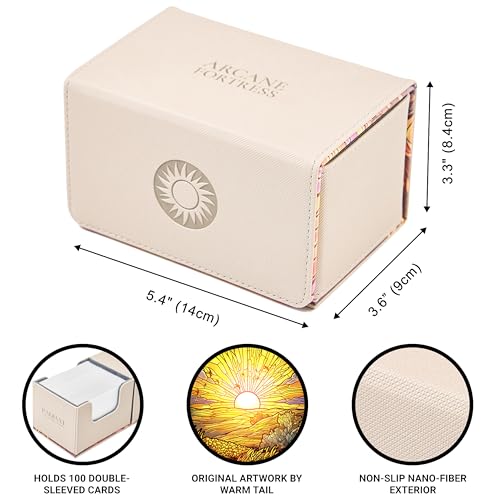 Card Deck Box for MTG Commander, Fits 100 Double-Sleeved Cards, Premium Leather, TCG Deck Box for Magic EDH, Magnetic Case with 3 Dividers & Dice Storage Box (Golden Plains) - color: Golden Plains, style: Deluxe