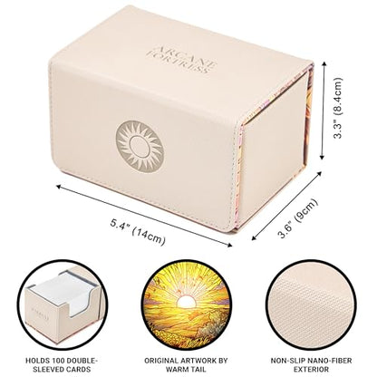 Card Deck Box for MTG Commander, Fits 100 Double-Sleeved Cards, Premium Leather, TCG Deck Box for Magic EDH, Magnetic Case with 3 Dividers & Dice Storage Box (Golden Plains) - color: Golden Plains, style: Deluxe