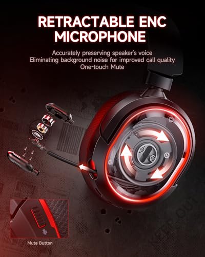Picun G2 Wireless Gaming Headset, Over-Ear 7.1 Virtual Surround Sound, 2.4GHz/Bluetooth 5.4/Wired, 5ms Ultra-Low Latency, 100H Battery, ENC Noise-Canceling Mic, RGB, for PC PS5 PS4 Switch (BlackRed) - color: Black-Red