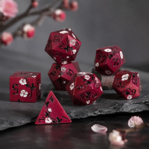 Metal Dice Set DND 7pcs with Gift Box - RPG Gift for Gamers(Plum Blossom) | Elegant gift box included, making it the ultimate present for roleplaying tabletop gamers and D&D enthusiasts - color: Plum Blossom