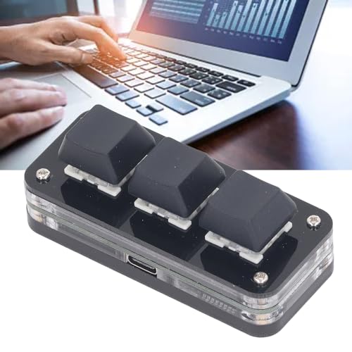 3 Keys Macro Mechanical Keypad, One Handed Programmable Keypad, Blue Switch, RGB Backlight, USB Customized Select All Cut Copy Paste Macro Pad for Work Games