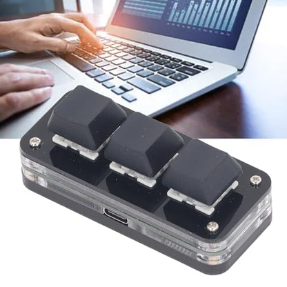 3 Keys Macro Mechanical Keypad, One Handed Programmable Keypad, Blue Switch, RGB Backlight, USB Customized Select All Cut Copy Paste Macro Pad for Work Games