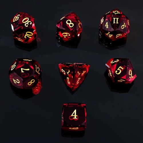 Resin DND Dice Set, 7 Pieces Handmade Sharp Edge Polyhedral Dice for Role Playing Game, Dice Accessory for D&D RPG Players and Starters d4 d6 d8 d10 d12 d20 with Gift Box (red) - color: Red