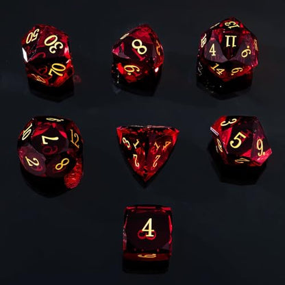 Resin DND Dice Set, 7 Pieces Handmade Sharp Edge Polyhedral Dice for Role Playing Game, Dice Accessory for D&D RPG Players and Starters d4 d6 d8 d10 d12 d20 with Gift Box (red) - color: Red