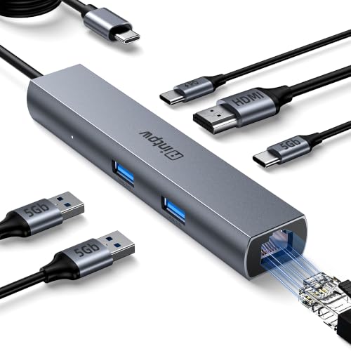 USB C Hub, intpw 6 in 1 USB C Multiport Adapter with 4K@60Hz HDMI, Gigabit Ethernet,100W PD, 5Gbps USB 3.0 Data Transfer, USB C Dongle for MacBook Pro/Air,iPad Pro and More - color: 1.97ft, size: 6-IN-1