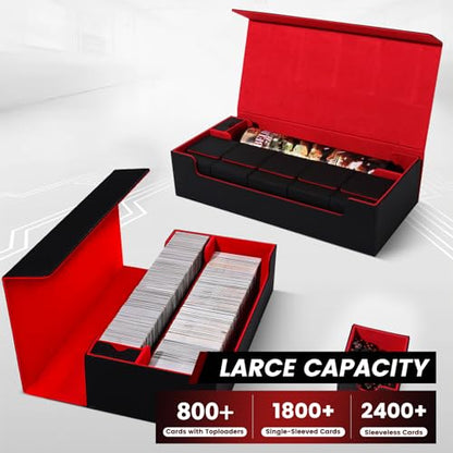 MTG Card Storage Box TCG Deck Case Holds Fits 5 Windows Decks Card Box Or 1800+ Sleeved Cards for MTG, YuGiOh, Uno, TCG, Trading Cards with Mat Case and Strong Magnet Closure (Black) - color: B-Black - 1800 Cards