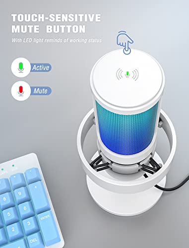 FIFINE Gaming USB Microphone with Metal Boom Arm Bundle, PC Computer Streaming Mic with Mute, RGB, Gain Knob, Microphone Arm Stand with Desk Clamp Kit for Recording/Podcast (A8+BM63 White)