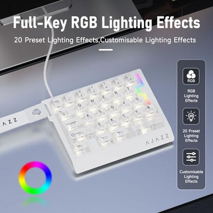 AJAZZ AK029 Magnetic Switch One Handed Gaming Keyboard, Hall Effect Rapid Trigger Mechanical Keypad with SOCD & DKS, 8KHz Polling Rate, 29 Keys Mini Ergonomic Gaming Keyboard for FPS Gamers, PC - color: White Transparent