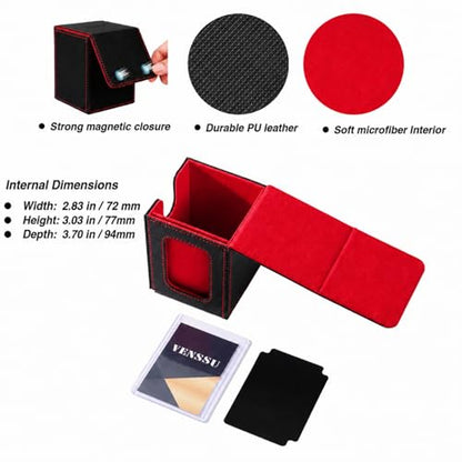 MTG Deck Box with Commander Display, Fits TCG Cards (Black＆Red) | Holds 120 Single/100 Double-Sleeved Cards, Fit MTG/PTCG/OPTCG Cards, Strong Magnet, PU Leather, With 2 Dividers & 1 Toploader - color: Black＆Red