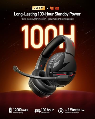 acer Wireless Gaming Headset, PS5 Headset with 2.4GHz for Ps5, Ps4, PC, Switch, Bluetooth 5.3 + 100Hrs Gaming Headphones with Noise Canceling Mic for Laptop, Mobile, Mac, 50mm Drivers (Black) - color: Black