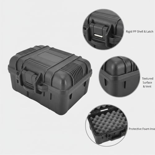 Compact Hard Shell Storage Case with Foam Insert, Durable PP Plastic Protective Box for Small Accessories, 4.9 x 4.3 x 2.8 Inches, Black