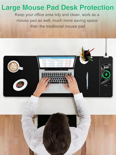 Mouse Pad with Wireless Charging, Black Mousepad Long Desk Mat, Large Gaming Mouse Pad, Soft Mouse Pad Gaming Desk Pad with Non-Slip Rubber Base, Extended Computer Keyboard Mat Office Mice Pad - color: 31.5x11.81"NO RGB-Black Right