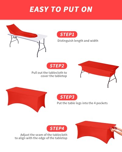 Fixwal Red Stretch Table Cloth Rectangle 2 Pack 6Ft, Spandex Fitted Table Covers Washable for Party, Trade Show, Banquet, Wedding, Buffet - color: Red, size: 6 Ft