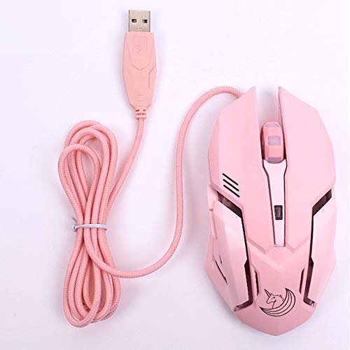 Pink Gaming Mouse Silent Click, LED Backlit Optical Game Mice Ergonomic USB Wired Mice Compatible with Laptop PC, 7 Buttons, 4 Adjustable DPI