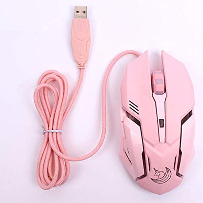 Pink Gaming Mouse Silent Click, LED Backlit Optical Game Mice Ergonomic USB Wired Mice Compatible with Laptop PC, 7 Buttons, 4 Adjustable DPI