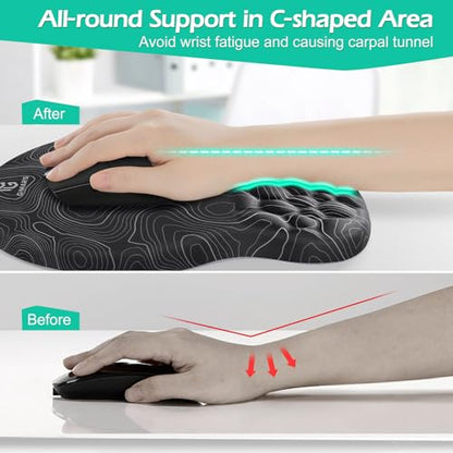 Gimars Upgrade Ergonomic Mouse Pad Wrist Rest with Memory Foam Massage Bump, Enlarge [ 30% Larger Moving Space] Mouse Pad Wrist Support with Nonslip PU Base for Laptop, Computer, Gaming & Office - color: Map-round