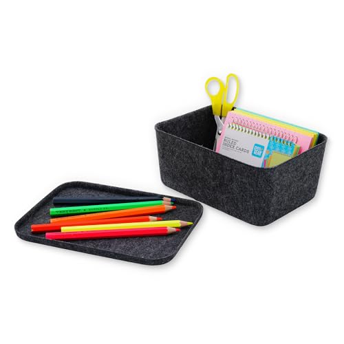 Welaxy Lidded office desk drawer organizer bins Deep draw organiser Felt storage box with lids for office supplies makeup jewelery rolled ties socks decluttering (Charcoal) - color: Charcoal