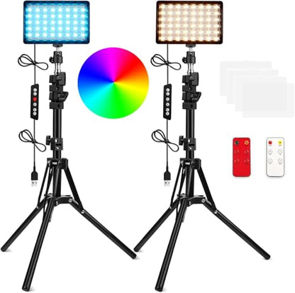 2 Packs RGB LED Video Light with Tripod Stand/White Filters