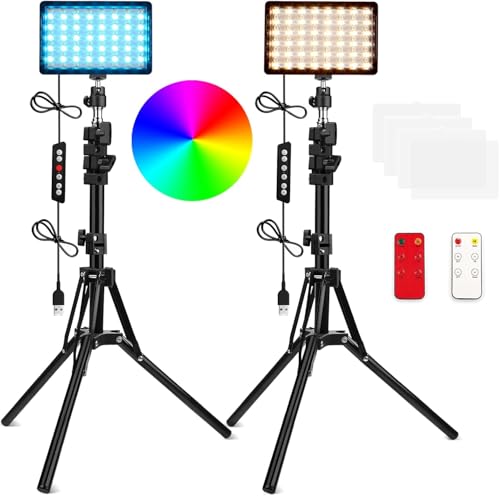 2 Packs RGB LED Video Light with Tripod Stand/White Filters