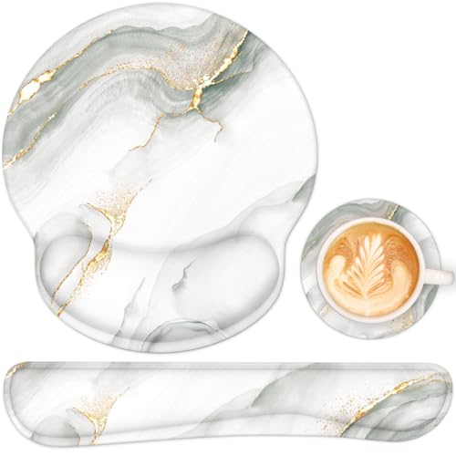 Ergonomic Mouse Pad with Wrist Rest and Keyboard Wrist Rest, Mousepad | Memory Foam Wrist Rest for Computer Keyboard, Pain Relief, Non-Slip Base, Mouse Pad Wrist Support for Gaming, White Marble - color: White Marble