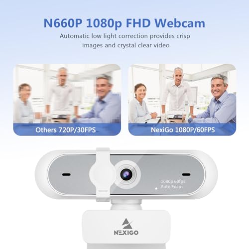 NexiGo 1080P Webcam Kits, N660P (Gen 2) 1080P 60FPS Webcam with Software Control, Dual Microphone & Cover, Autofocus, Lightweight Mini Tripod, for OBS/Zoom/Skype/FaceTime/Teams/Twitch