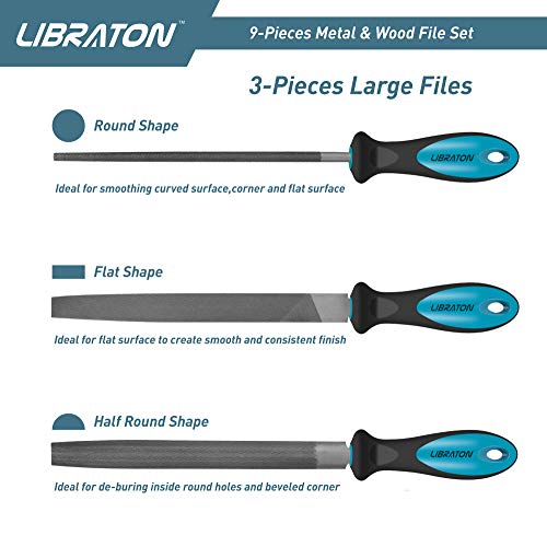 LIBRATON Metal Files 9PCs, File Set for Metal, Needle Files, Files Rasps | Flat, Round, Half-Round Files for Metalworking, Metal, Woodworking, Wood, Carpentry - style: Metal File-9PCS