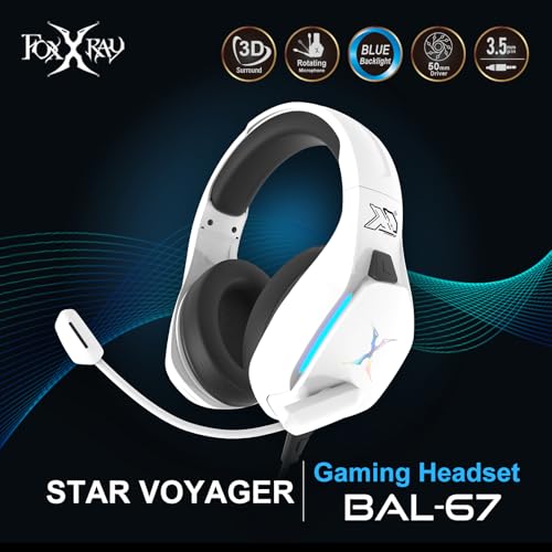 FOXXRAY BAL-67 Gaming Headset for PC, PS4, PS5, Xbox, Surround Sound, Wired Headphone with Noise Canceling Microphone, 50MM Dynamic Drivers, 3.5mm Audio Jack, Breathable Mesh Ear Cushions - White