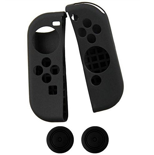 8 in 1 Silicone Protective Skin Soft Shell Case with Thumbsticks Grips Caps Cover for Switch Controller Skin Black