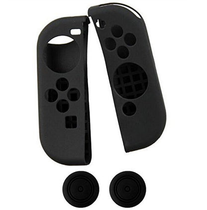 8 in 1 Silicone Protective Skin Soft Shell Case with Thumbsticks Grips Caps Cover for Switch Controller Skin Black